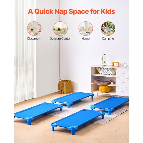 Stackable Kiddie Cot Pack of 4 Portable Toddler Nap Cots Standard Size