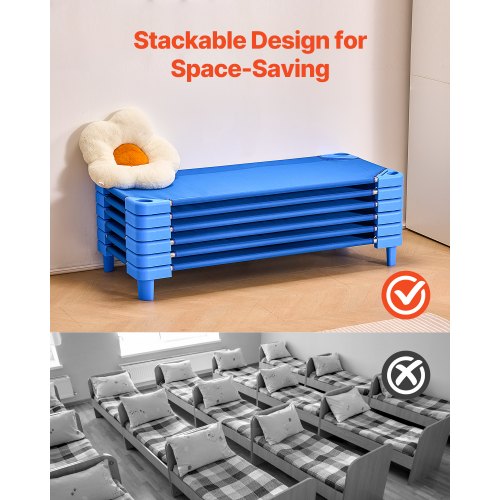 Stackable Kiddie Cot Pack of 6 Portable Toddler Nap Cots Standard Size