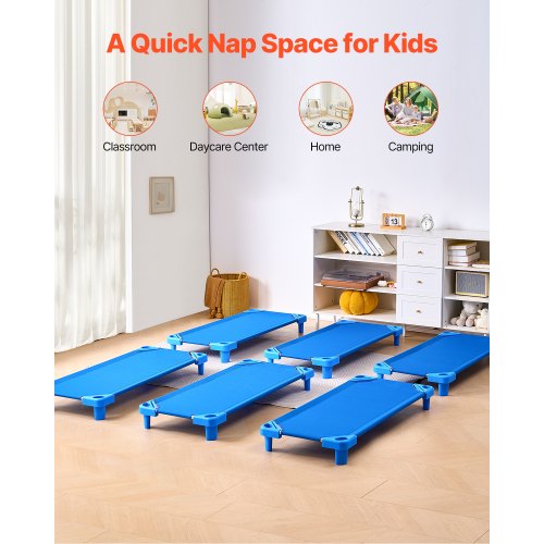 Stackable Kiddie Cot Pack of 6 Portable Toddler Nap Cots Standard Size