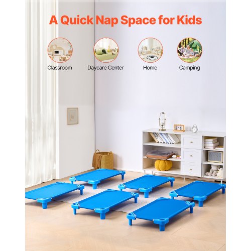Stackable Kiddie Cot Pack Of 6 Portable Toddler Nap Cots Standard Size 40 L X