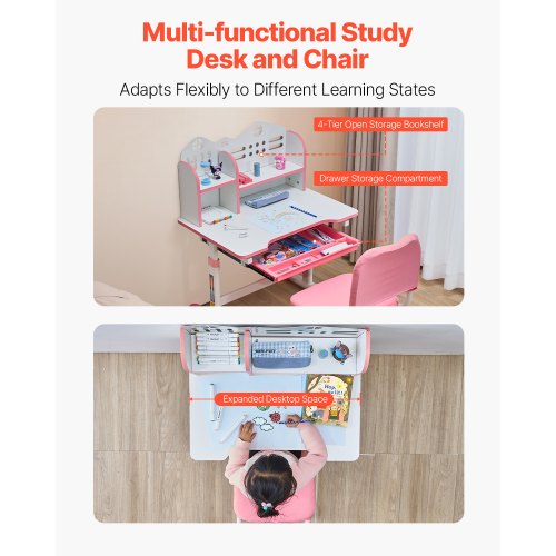 Kids Study Chair and Desk Set Study Desk and Chair for Kids with Bookshelf