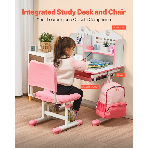 Kids Study Chair and Desk Set Study Desk and Chair for Kids with Bookshelf