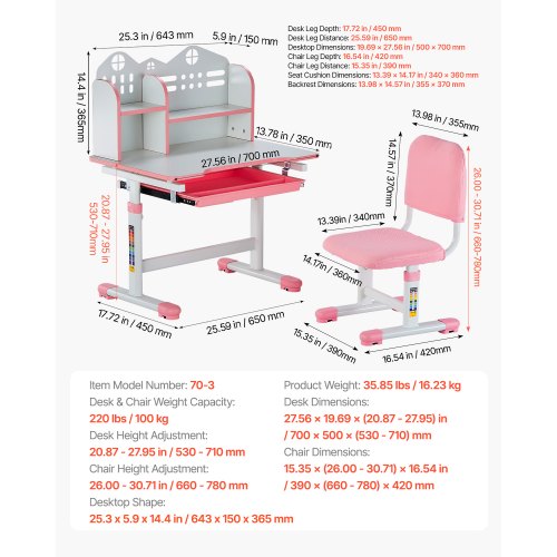 Kids Study Chair and Desk Set Study Desk and Chair for Kids with Bookshelf