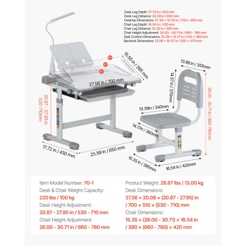 Kids Study Chair and Desk Set Study Desk and Chair for Kids with Table