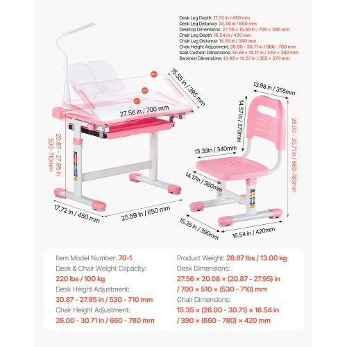 Kids Study Chair and Desk Set Study Desk and Chair for Kids with Table