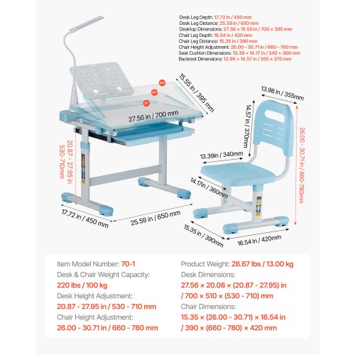 Kids Study Chair and Desk Set Study Desk and Chair for Kids with Table