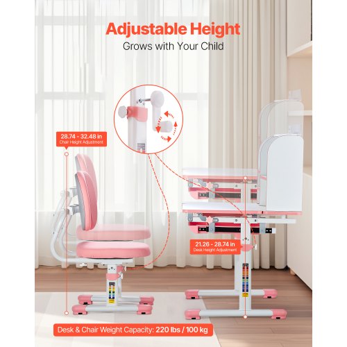 Kids Study Chair and Desk Set Study Desk and Chair for Kids with Bookshelf