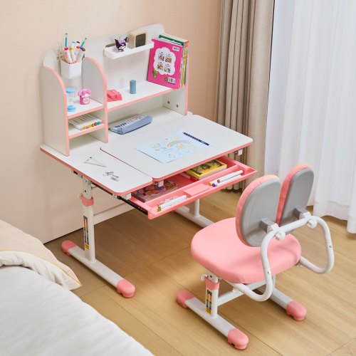 Kids Study Chair and Desk Set Study Desk and Chair for Kids with Bookshelf