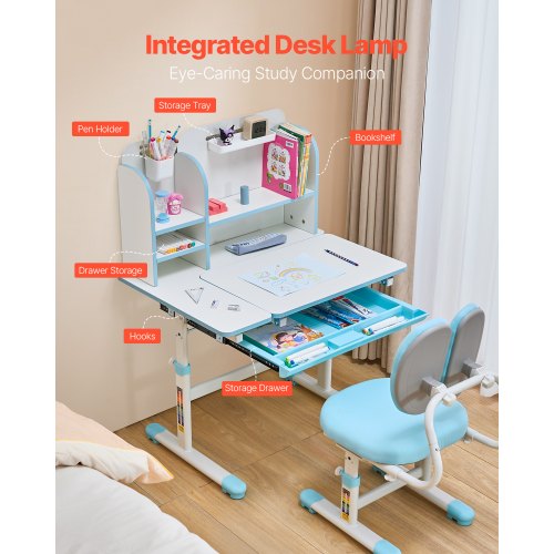 Kids Study Chair and Desk Set Study Desk and Chair for Kids with Bookshelf