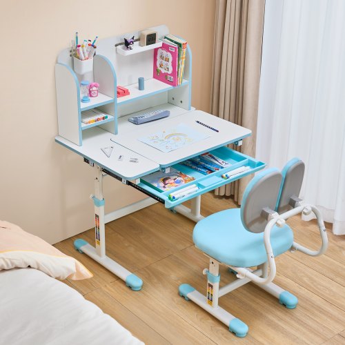 Kids Study Chair and Desk Set Study Desk and Chair for Kids with Bookshelf