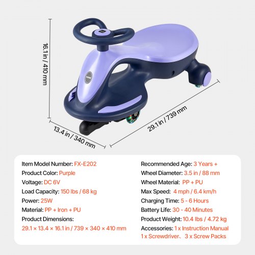 Electric Wiggle Car Load 150 lbs Rechargeable Battery 2 in 1 Swing Car