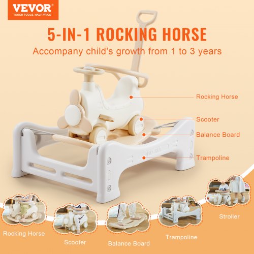 5 in 1 Rocking Horse for Toddlers 13 Years Baby Rocking Horse with Trampoline