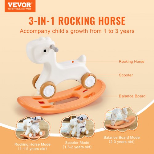 Toddler Rocking Horse 3in1 Convertible to Balance Board Equipped with 4