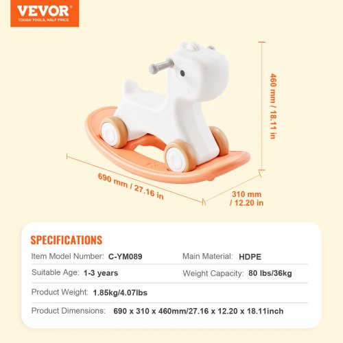 Toddler Rocking Horse 3in1 Convertible to Balance Board Equipped with 4