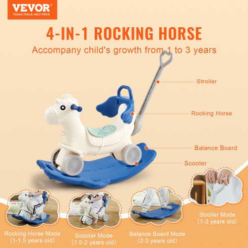 4 in 1 Rocking Horse for Toddlers 13 Years Baby Rocking Horse with Detachable