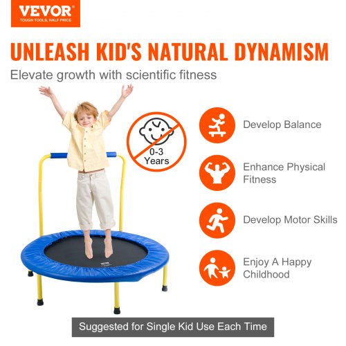 3FT Trampoline for Kids IndoorOutdoor Foldable Baby Toddlers Trampoline