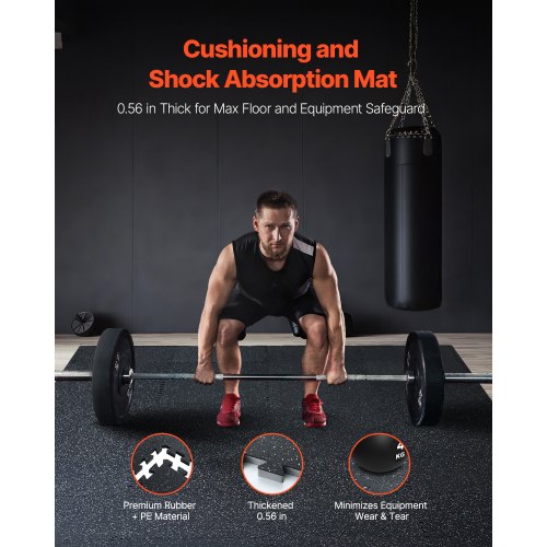 0.56 Inch Thick Gym Floor Mats 12 Tiles Rubber Top with EVA Foam 25" x 25"
