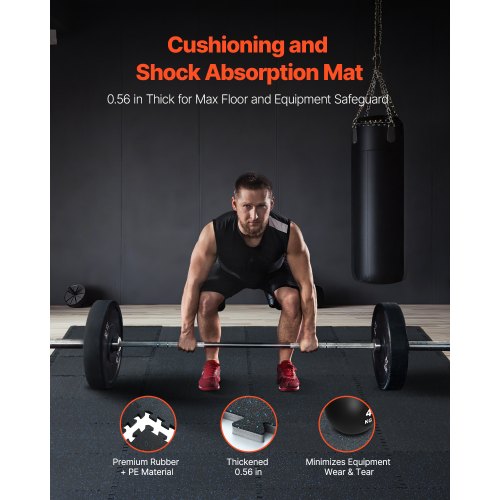 056 Inch Thick Gym Floor Mats 6 Tiles Rubber Top with EVA Foam 25 x 25
