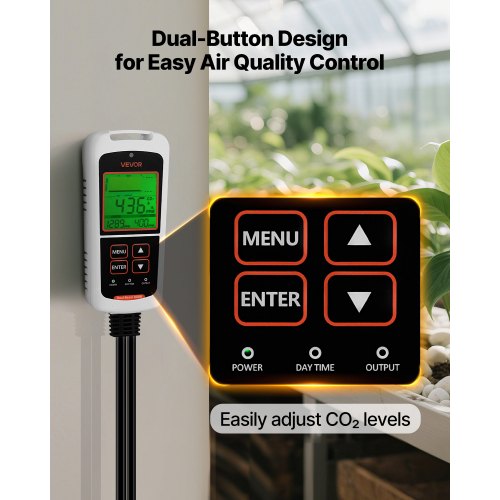 Carbon Dioxide Monitoring Controller Dual Outlets Co2 Monitor Sensor Day And