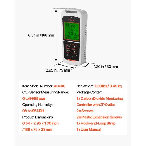 Carbon Dioxide Monitoring Controller Dual Outlets Co2 Monitor Sensor Day And