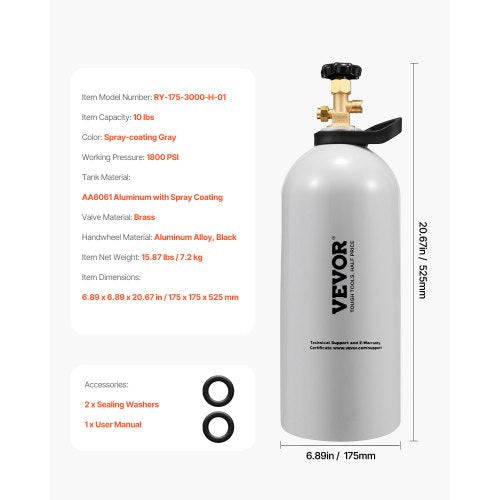 CO2 Tank 10 lbs New Aluminum Alloy Cylinder CO2 Air Tank with Light Spray
