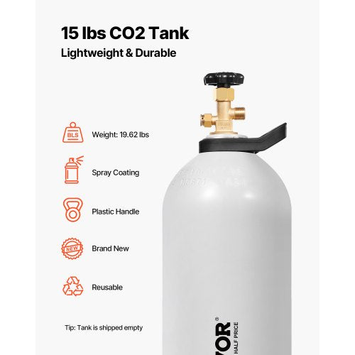 CO2 Tank 15 lbs New Aluminum Alloy Cylinder CO2 Air Tank with Light Spray