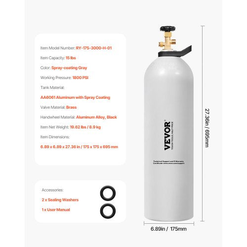 CO2 Tank 15 lbs New Aluminum Alloy Cylinder CO2 Air Tank with Light Spray