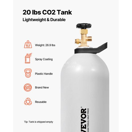 CO2 Tank 20 lbs New Aluminum Alloy Cylinder CO2 Air Tank with Light Spray