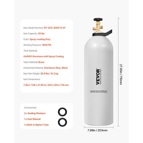 CO2 Tank 20 lbs New Aluminum Alloy Cylinder CO2 Air Tank with Light Spray