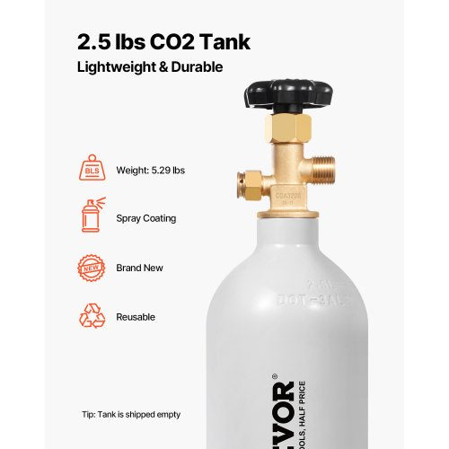 CO2 Tank 2.5 lbs New Aluminum Alloy Cylinder CO2 Air Tank with Light Gray