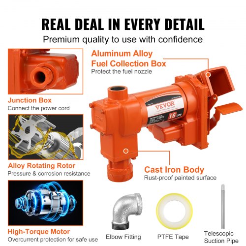 Fuel Transfer Pump 12V DC 16 GPM 14 HP Gasoline Extractor Pump with Automatic
