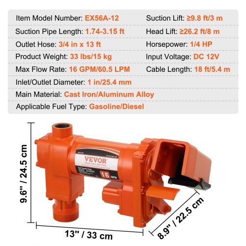 Fuel Transfer Pump 12V DC 16 GPM 14 HP Gasoline Extractor Pump with Automatic