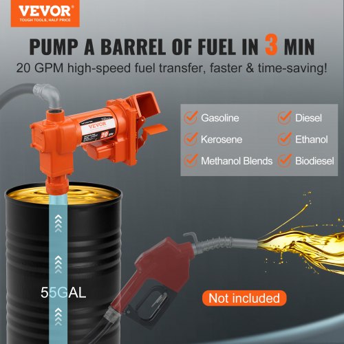 Fuel Transfer Pump 12V DC 20 GPM 14 HP High Flow Cast Iron Gasoline