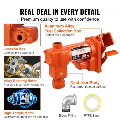 Fuel Transfer Pump 12V DC 20 GPM 14 HP High Flow Cast Iron Gasoline
