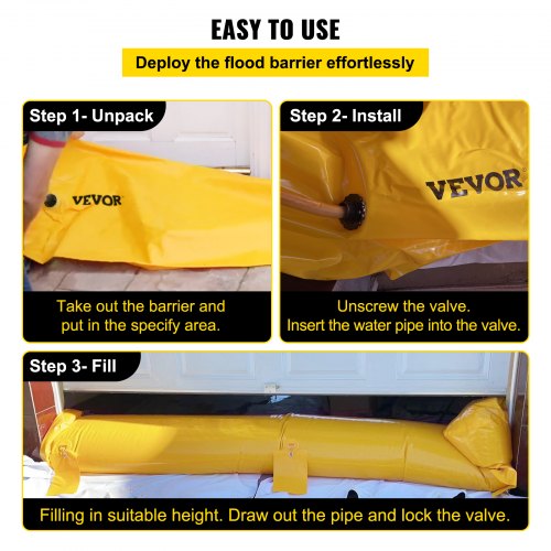 Flood Bag 24 ft Length x 12 in Height Reusable PVC Water Diversion Tubes