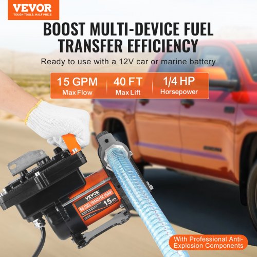 Fuel Transfer Pump 12V DC 15 GPM 14 HP Portable Electric Diesel Transfer