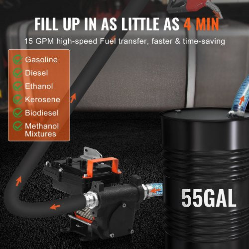 Fuel Transfer Pump 12V DC 15 GPM 14 HP Portable Electric Diesel Transfer