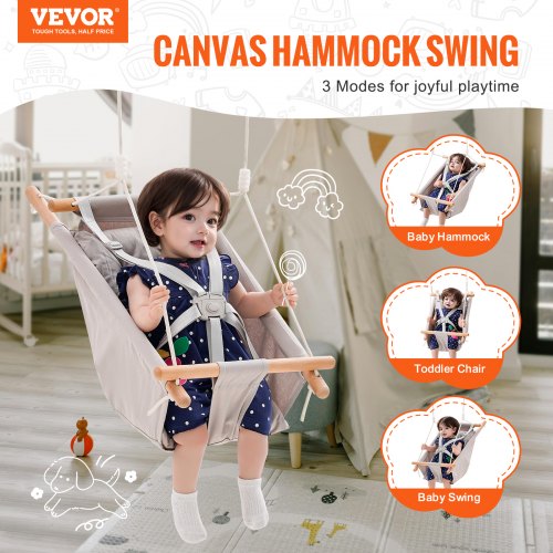 Canvas Hammock Swing 3 Modes Baby Swing 5Point Harness Indoor Outdoor – 15 L
