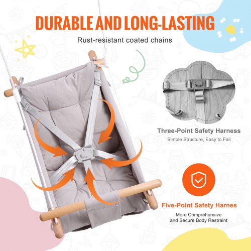 Canvas Hammock Swing 3 Modes Baby Swing 5Point Harness Indoor Outdoor – 15 L