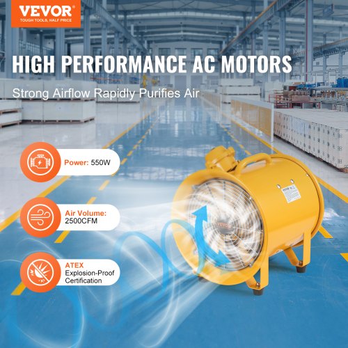 Portable Ventilator 12 Heavy Duty Cylinder Fan 550W Strong Shop Exhaust