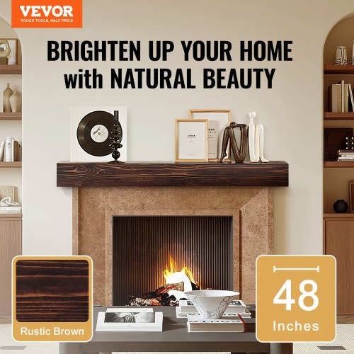 Fireplace Mantel 48 x 8 x 5 50 lbs Weight Capacity Natural Wood Mantel