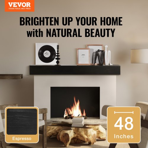 Fireplace Mantel 48 x 8 x 5 50 lbs Weight Capacity Natural Wood Mantel