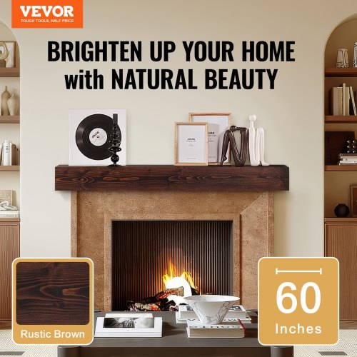Fireplace Mantel 60 x 8 x 6 50 lbs Weight Capacity Natural Wood Mantel