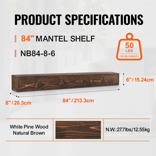 Fireplace Mantel Wood Shelf Floating Rustic Fireplace Mantel 84 Brown – 50 L