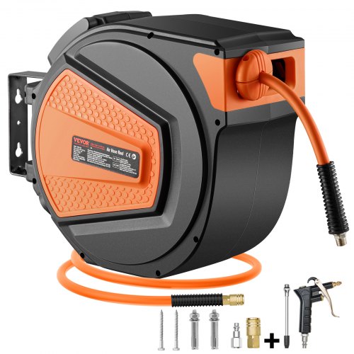 Retractable Air Hose Reel 3/8IN x 65FT Hybrid Air Hose Max 300PSI Air