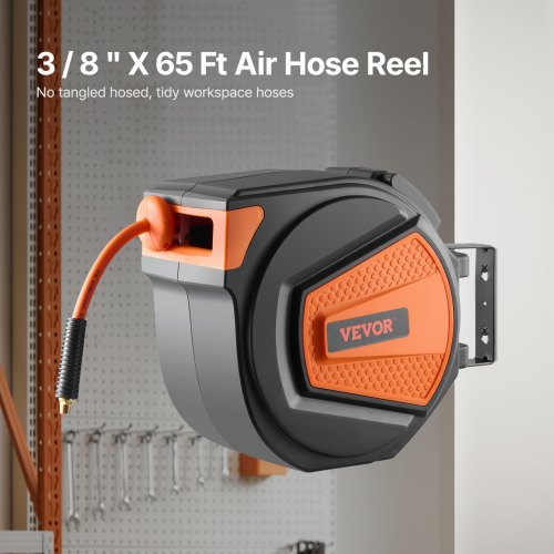 Retractable Air Hose Reel 3/8IN x 65FT Hybrid Air Hose Max 300PSI Air