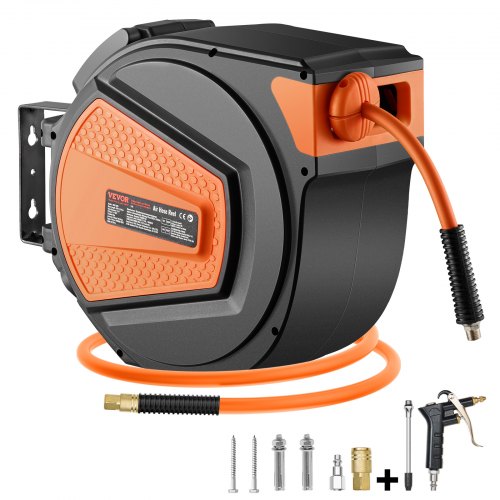Retractable Air Hose Reel 3/8IN x 65FT Hybrid Air Hose Max 300PSI Air