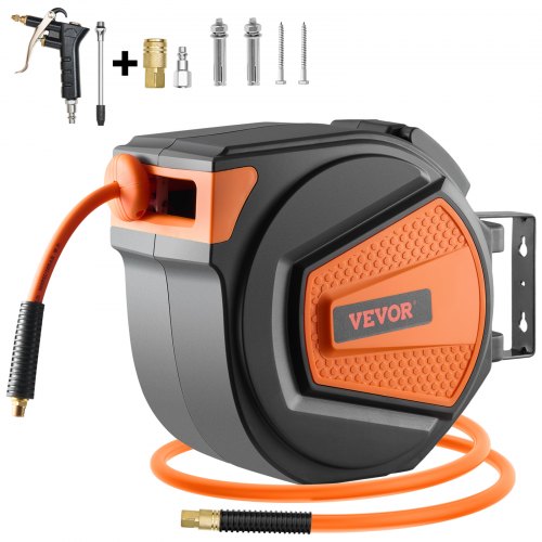 Retractable Air Hose Reel 3/8IN x 65FT Hybrid Air Hose Max 300PSI Air