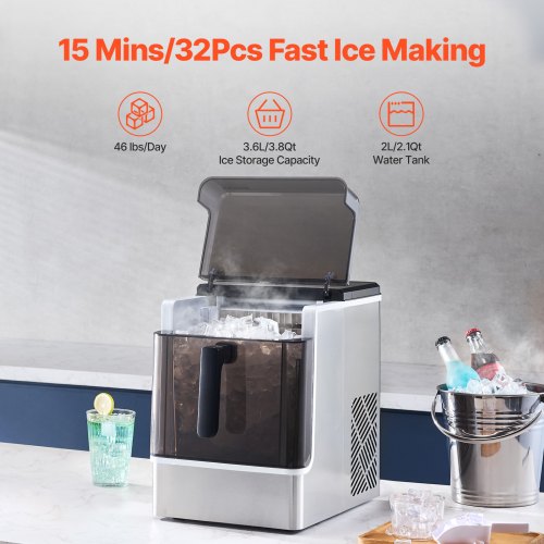 Countertop Ice Maker 32 Cubes Ready in 15 Mins 46lbs in 24Hrs