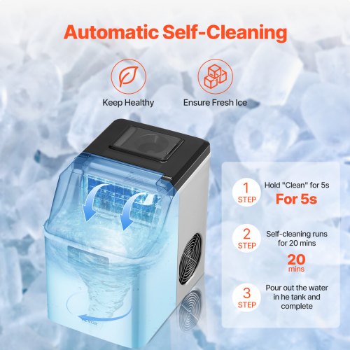 Countertop Ice Maker 24 Cubes Ready in 15 Mins 45lbs in 24Hrs